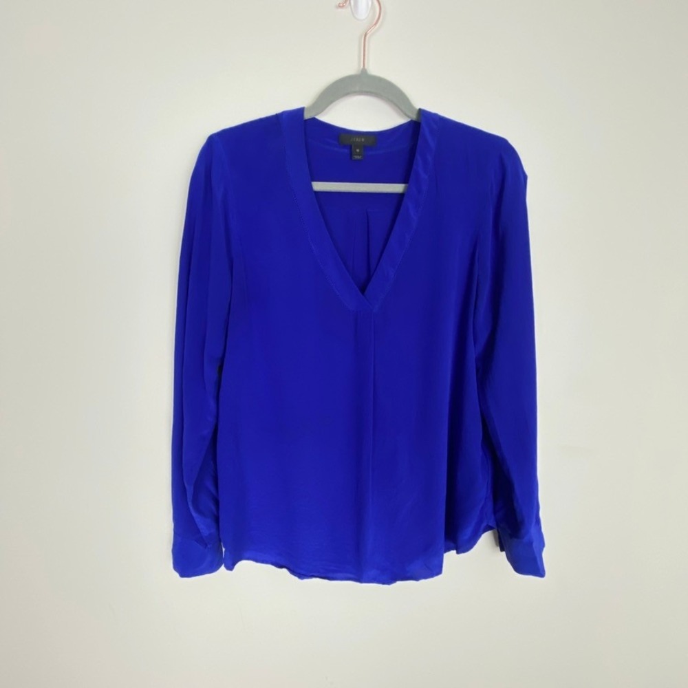 J Crew Silk Drapey V Neck Long Sleeve Popover Blouse Womens 10 Long Sleeves
